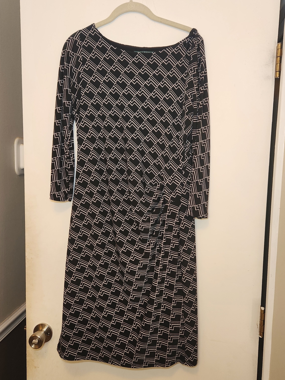 Ralph Lauren Black Dress with White Geometric Print 12